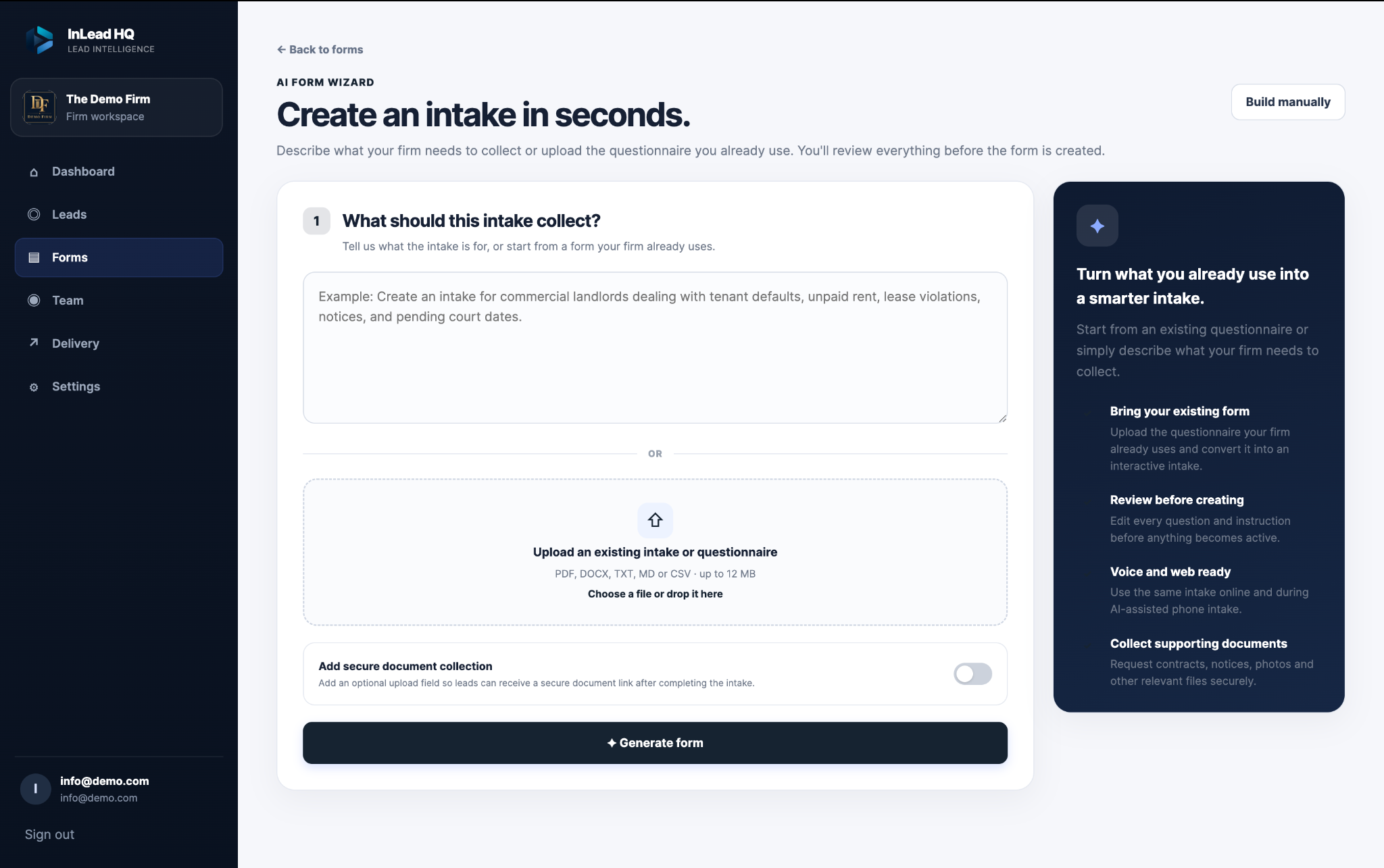 InLead HQ AI form wizard